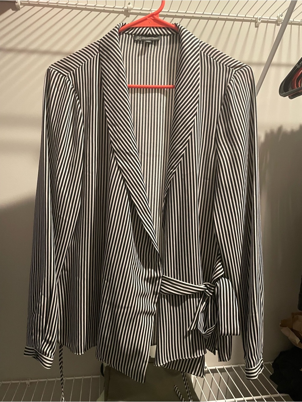 Adrianna Papell Black & White Striped Wrap Blazer
